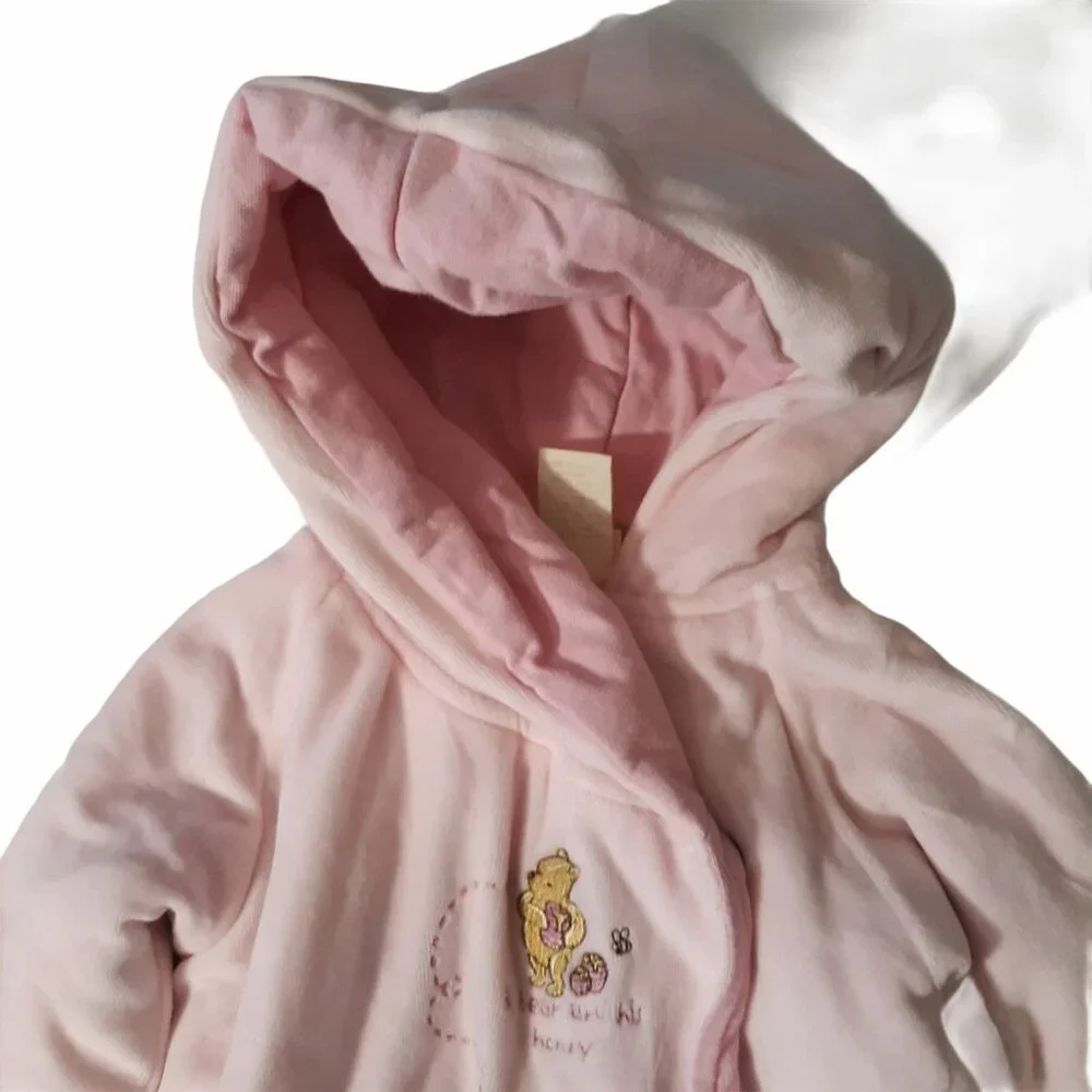 Disney Classic‎ Pooh Baby Girl Hooded Pink Fleece Footed Onesie Embroidery 6M